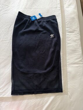 adidas Women’s Navy Blue Mesh-Detail Midi Skirt